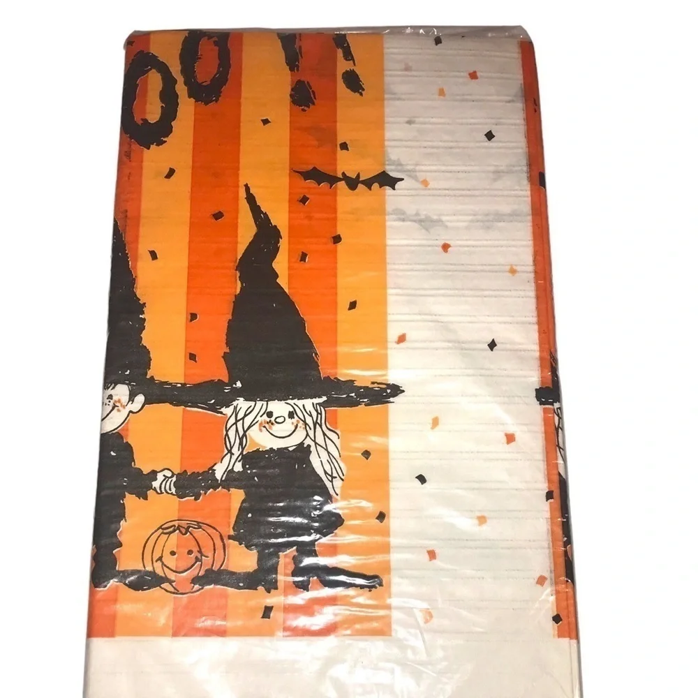 Vintage New Old Stock Halloween Future Paper Table Cover Witches Boy Gir…